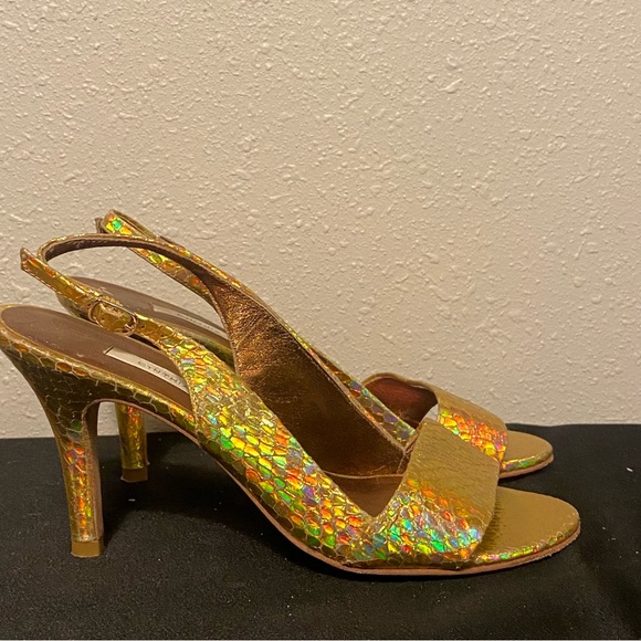 Cynthia Vincent gold snakeskin slingback heels size 6 - Picture 4 of 6